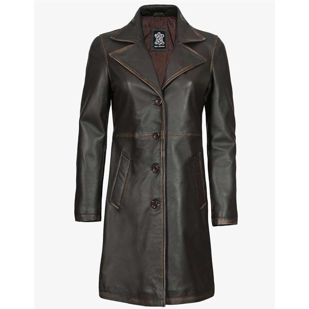 Leather Coat Women’s Dark Brown Size M Mid Length NEW - Picture 11 of 11